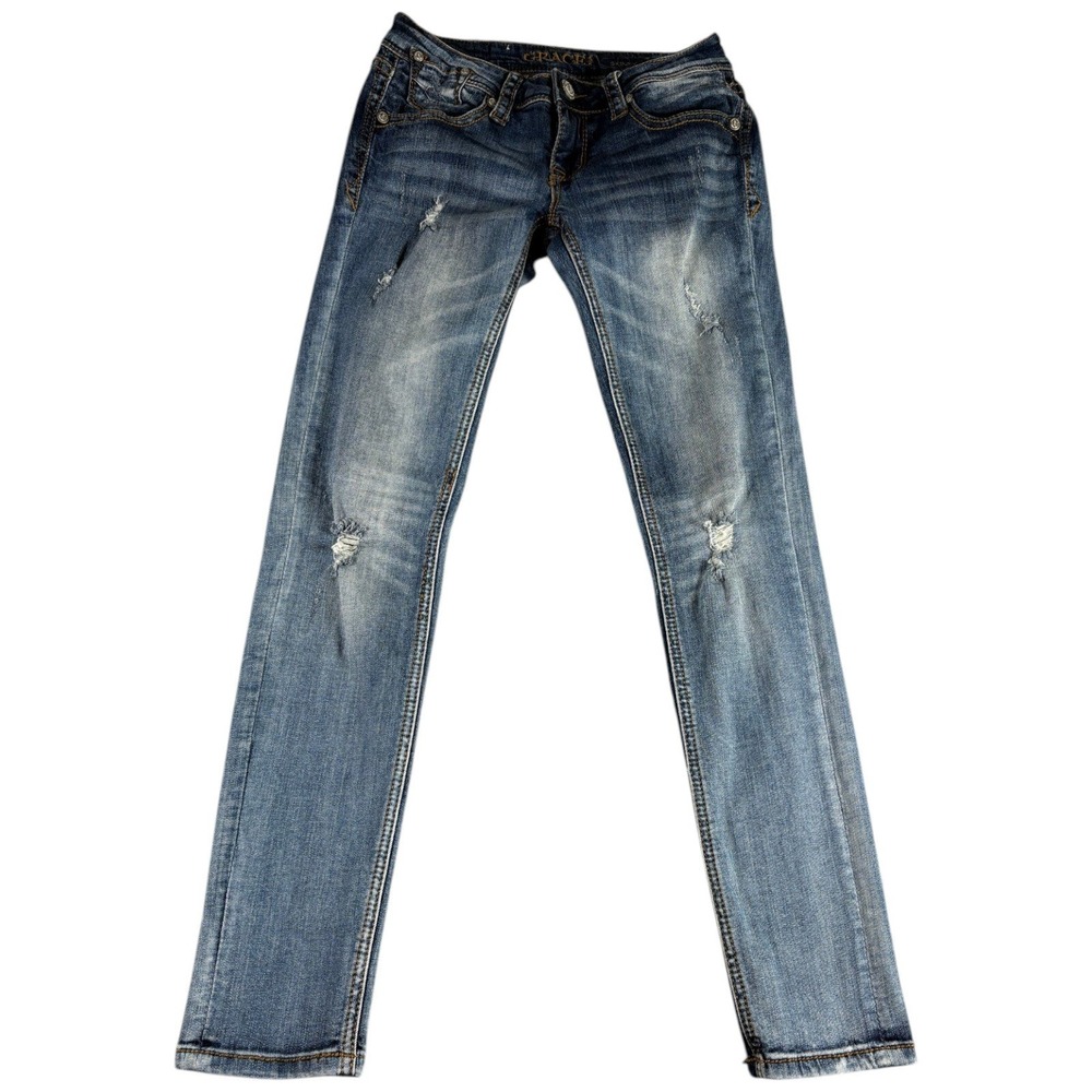 Grace in LA Skinny Jeans Womens 26 Blue Denim Distressed Faded Mid Rise Slim Fit